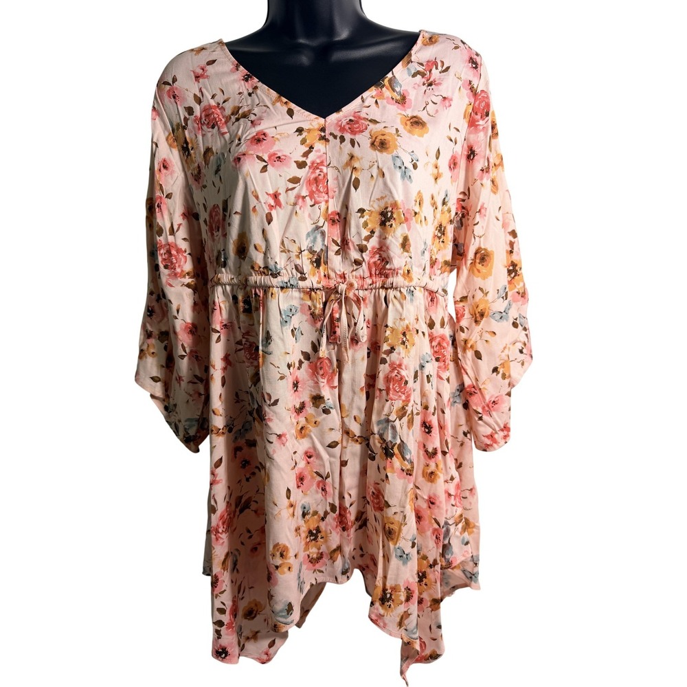 Torrid Dress Womens 00 Pink Floral Challis Babydoll Sharkbite Kimono Sleeve